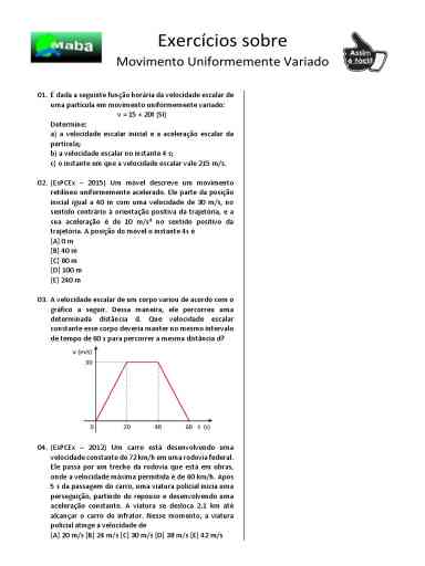 An Lise Completa Do Movimento Uniformemente Variado Exerc Cios