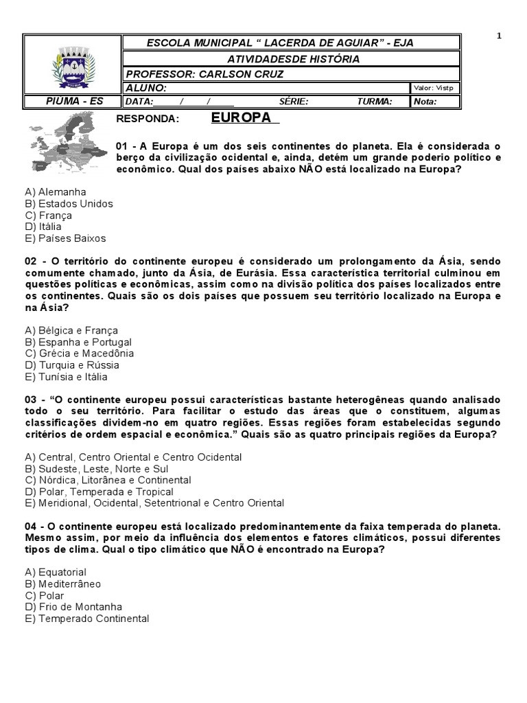 Desafios à Hegemonia Europeia Perguntas Sobre a União Europeia e a Divisão Territorial do