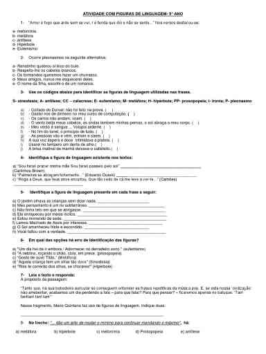 Desafios De Figuras De Linguagem Para Alunos Do 9º Ano Exercícios Práticos Com Gabarito E Pdf 6292