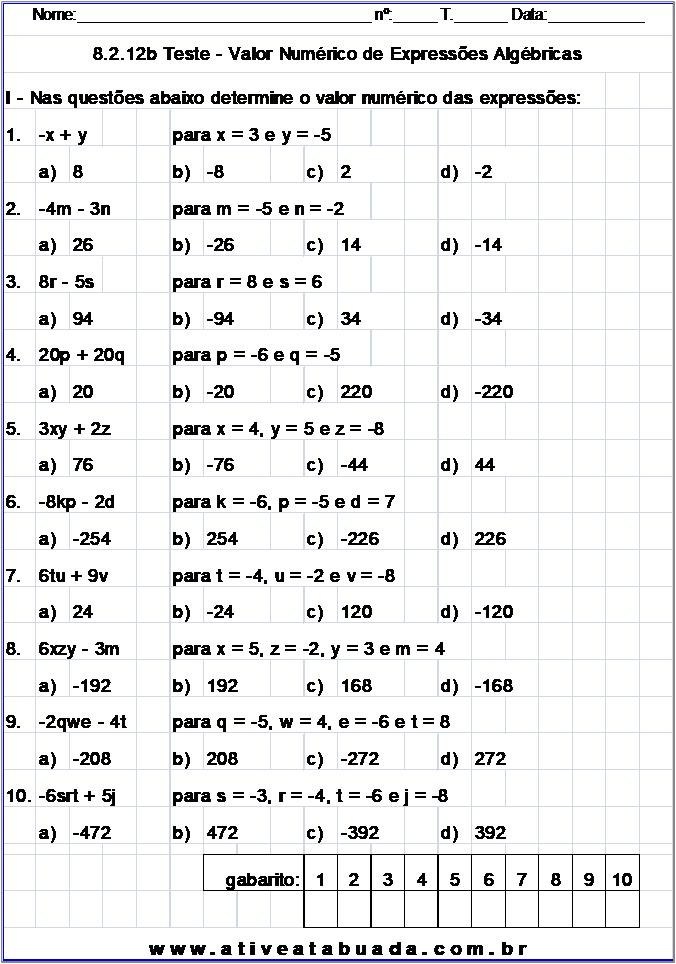 Desafios Matemáticos: Exercícios De Expressões Algébricas Para O 8º Ano ...