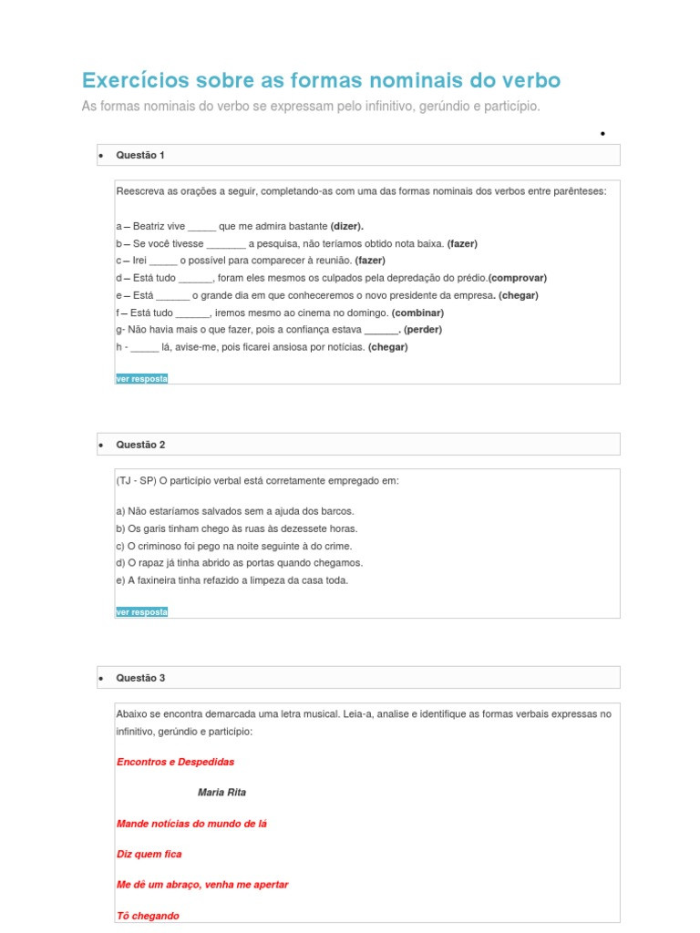 Dominando As Formas Nominais Do Verbo Exercícios Práticos Body Sat 9581