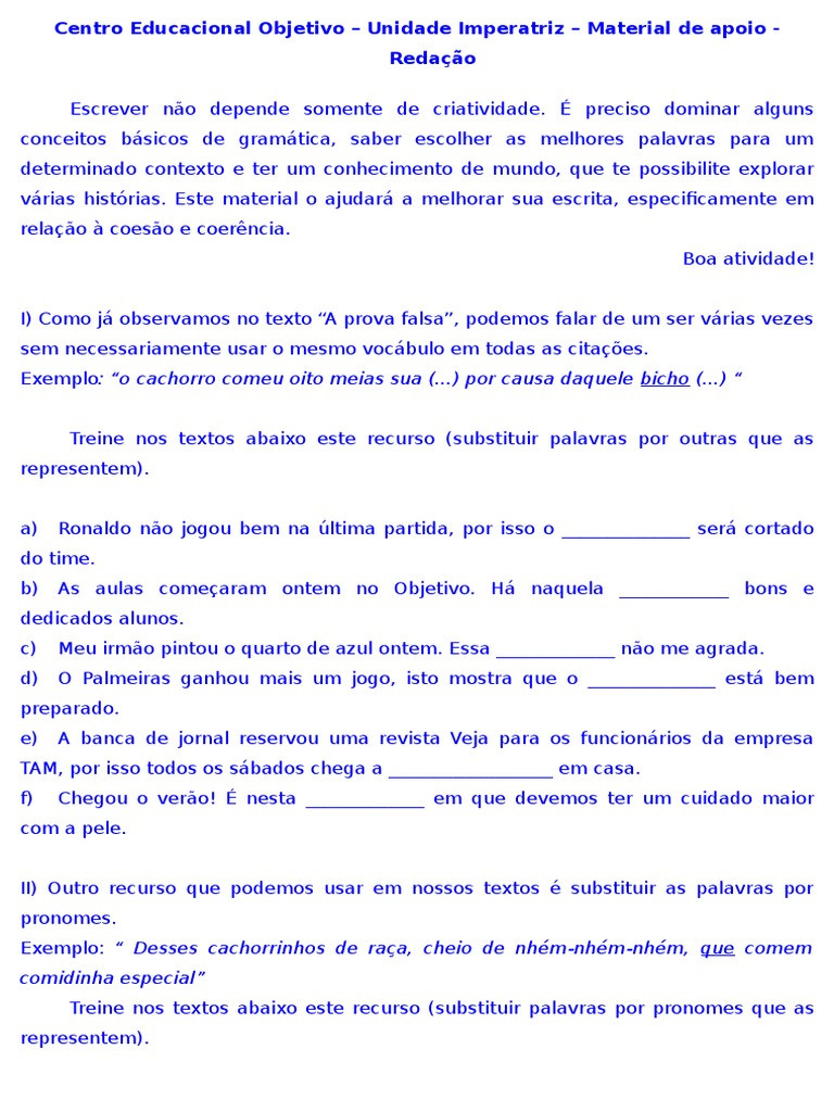 Exercícios De Coesão E Coerência Para O 9º Ano Teste Seus Conhecimentos Body Sat 6059