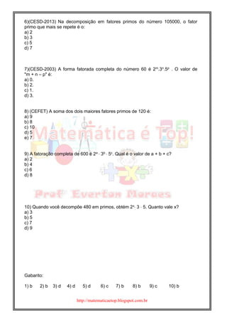 Exerc Cios De Decomposi O Em Fatores Primos Para Alunos Do E Ano Body Sat