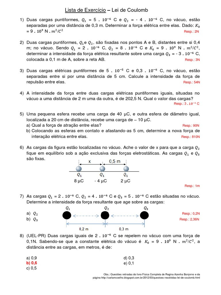 Exercícios De Eletrostática Lei De Coulomb Resolvidos Em Pdf Download Gratuito Body Sat 8148