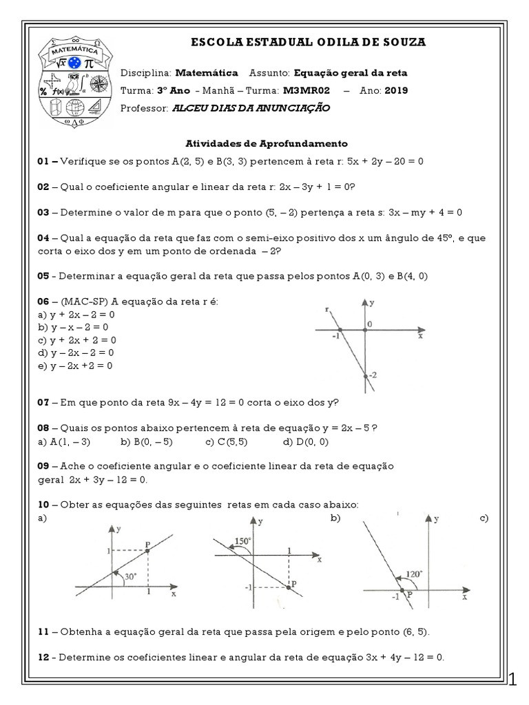 Exercícios De Geometria Analítica: Equações Da Reta Resolvidas Em PDF ...