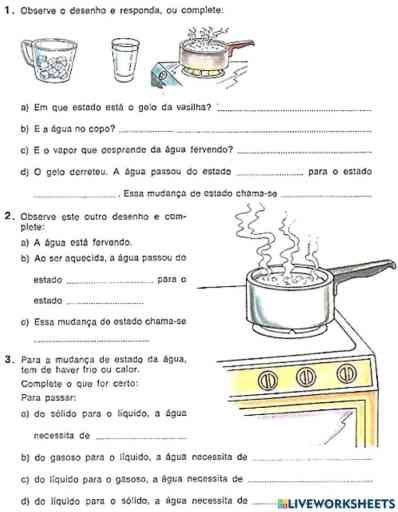 Exercícios Práticos De Mudança De Estado Físico Da Matéria Em Pdf Para Alunos Do 6º Ano Body Sat 6973