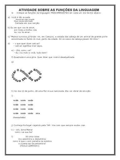 Exercícios Práticos Em Pdf Para Explorar As Funções Da Linguagem No 9º Ano Body Sat 4035