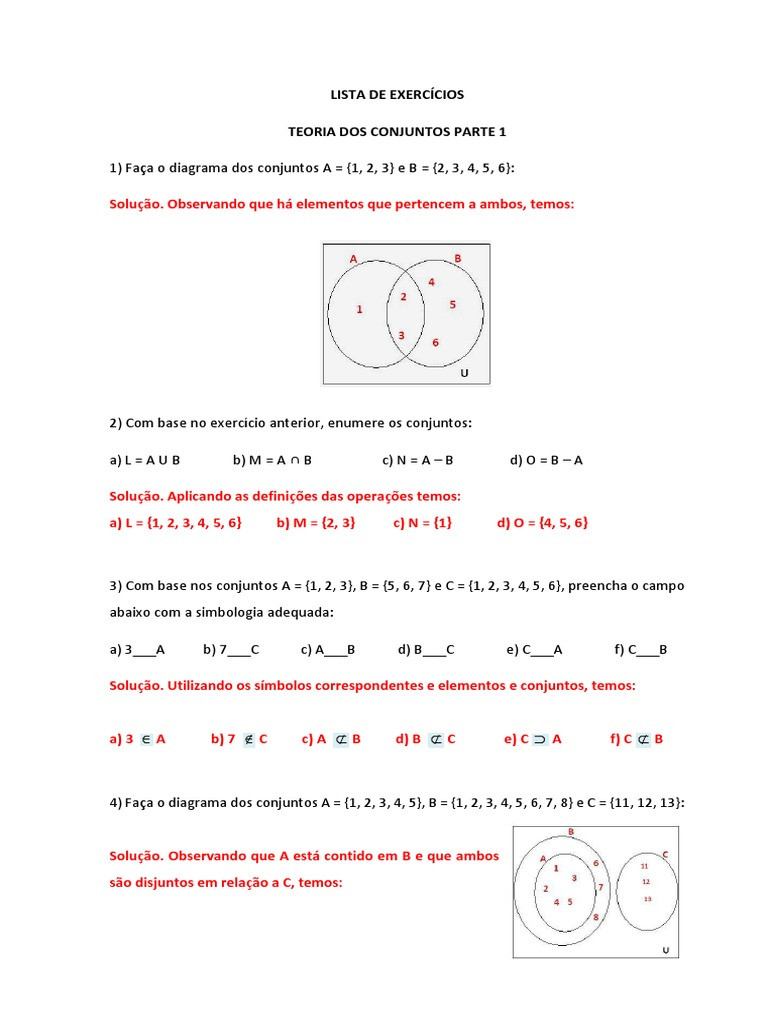 Exercícios Resolvidos De Teoria De Conjuntos Em PDF: Operações Com ...