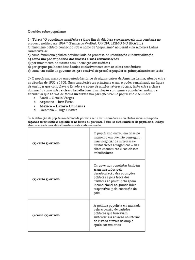 Questionamentos Sobre A Ditadura E O Crescimento Do Populismo Uma